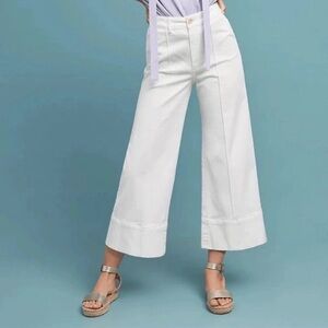 Anthropologie Pintucked White Chino Pants Women’s Size 0 Wide Leg Pleated
